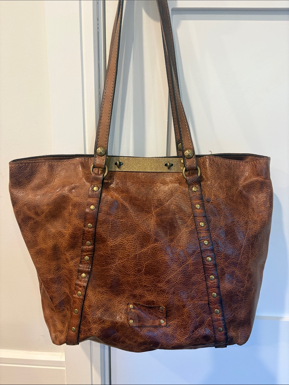 Patricia Nash Brown Leather Studded Tote Shoulder Bag Women